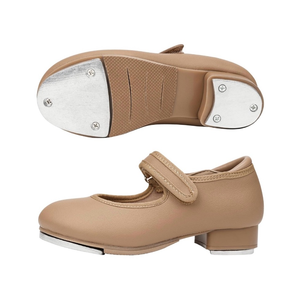 Kids Tan Tap Dance Mary Jane Shoes with Velcro Strap
